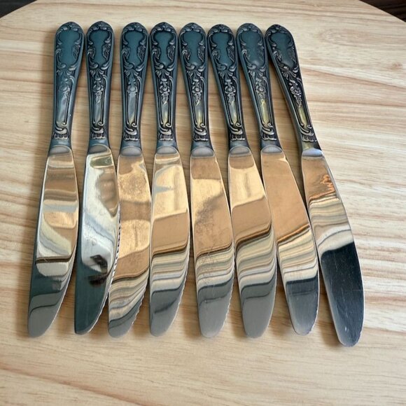 Amefa Holland AFS1 Stainless Flatware KNIVES 8 Satin Scroll Leaf 8 3/8 - Picture 3 of 9